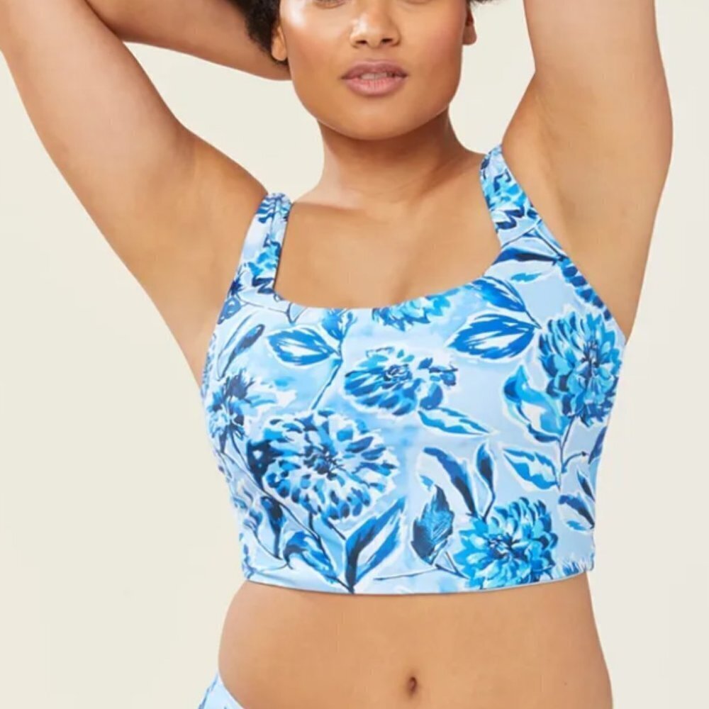 Andie Swim The Siren Tankini Top Blue Floral Print Bathing Suit Size Small